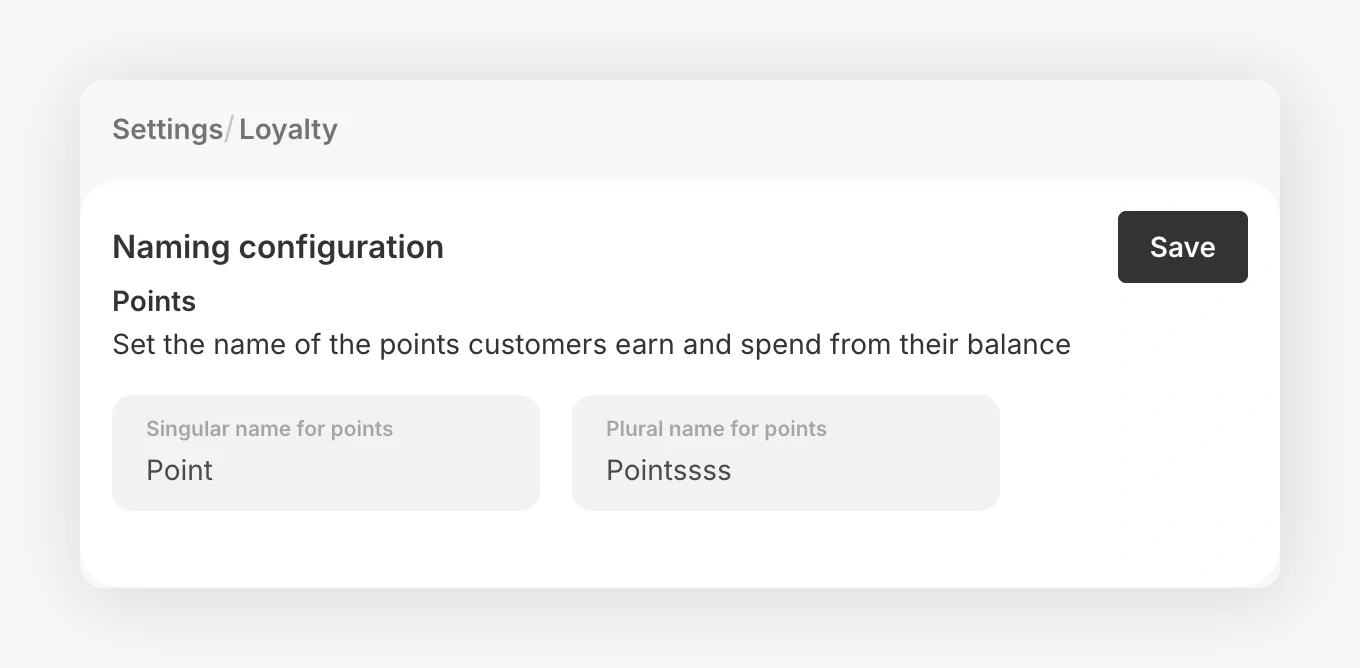 Paramètres Loyalty pour nommer les points utilisables