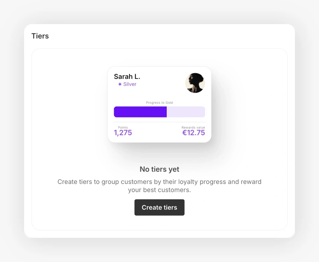 Accès à la configuration des niveaux avec le bouton Create tiers