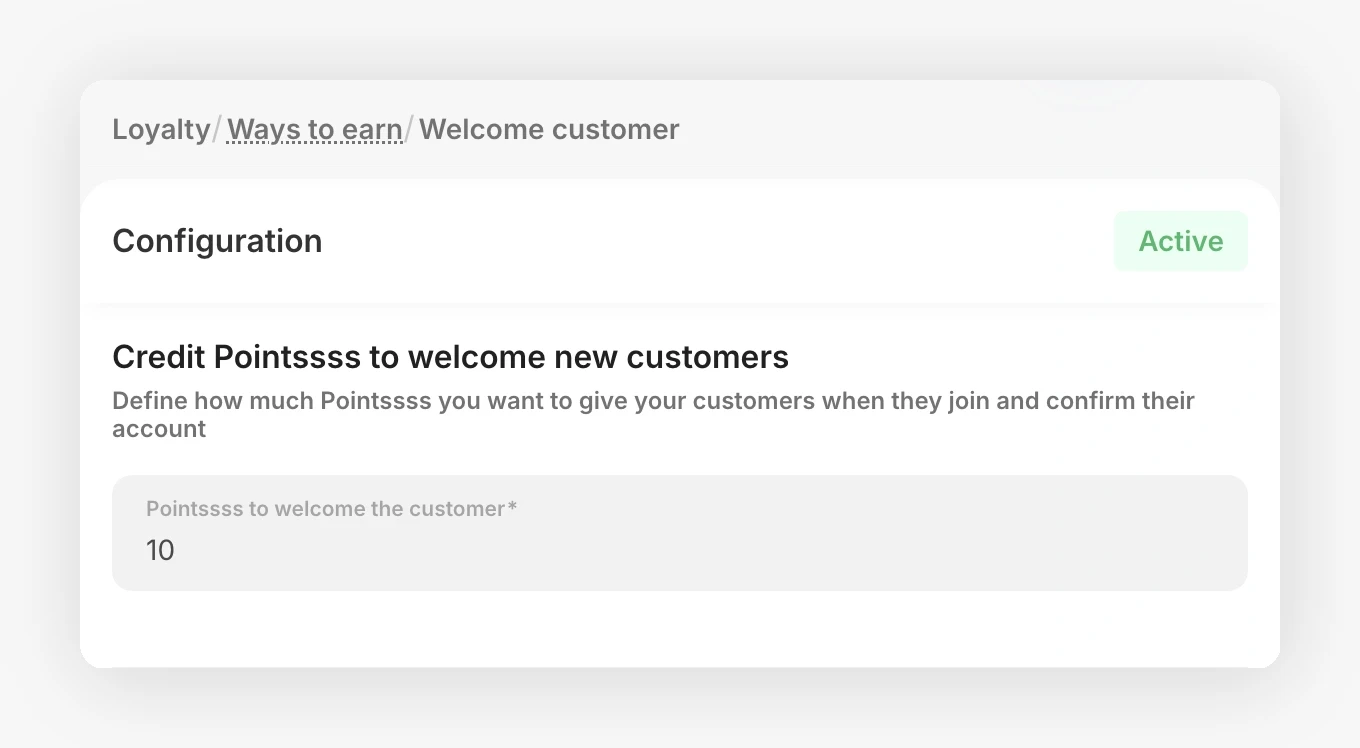 Punkteinstellung für die Sammelaktion Welcome customer