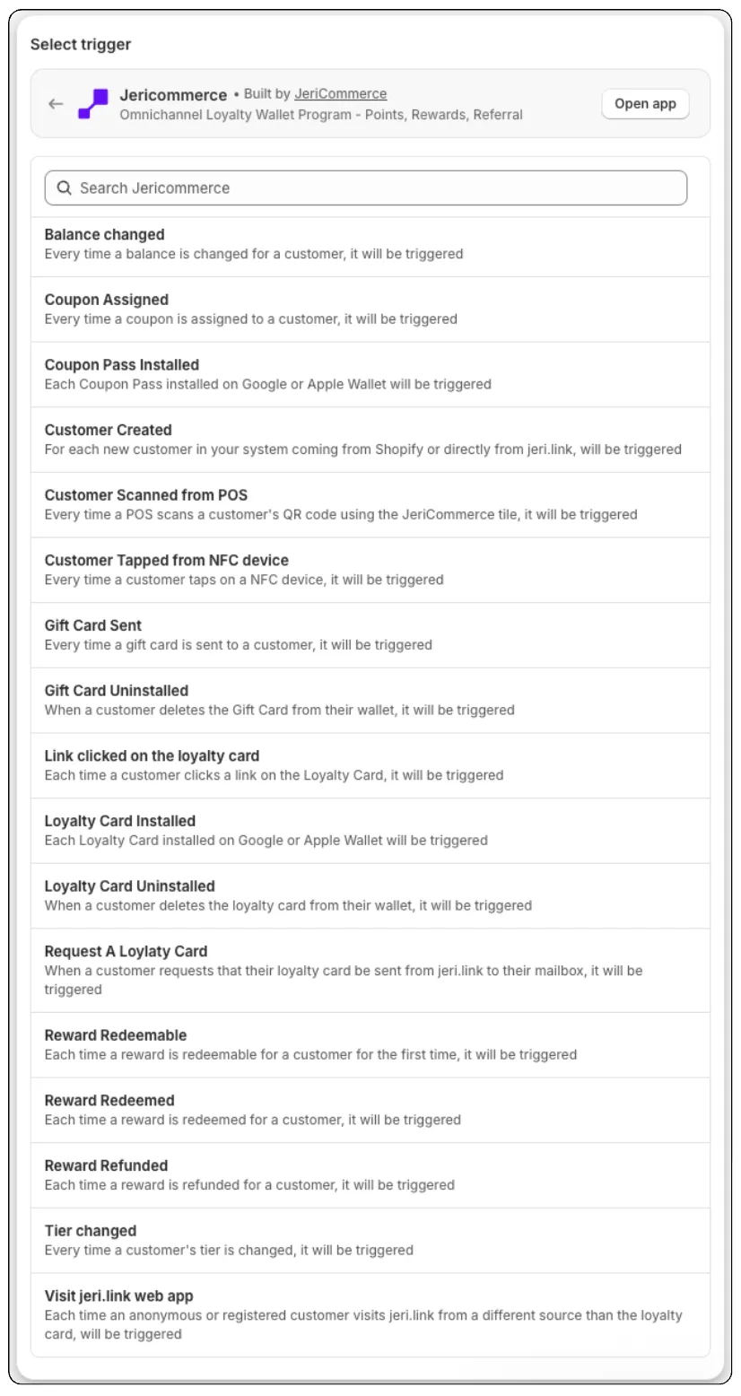 Shopify integration events toggle