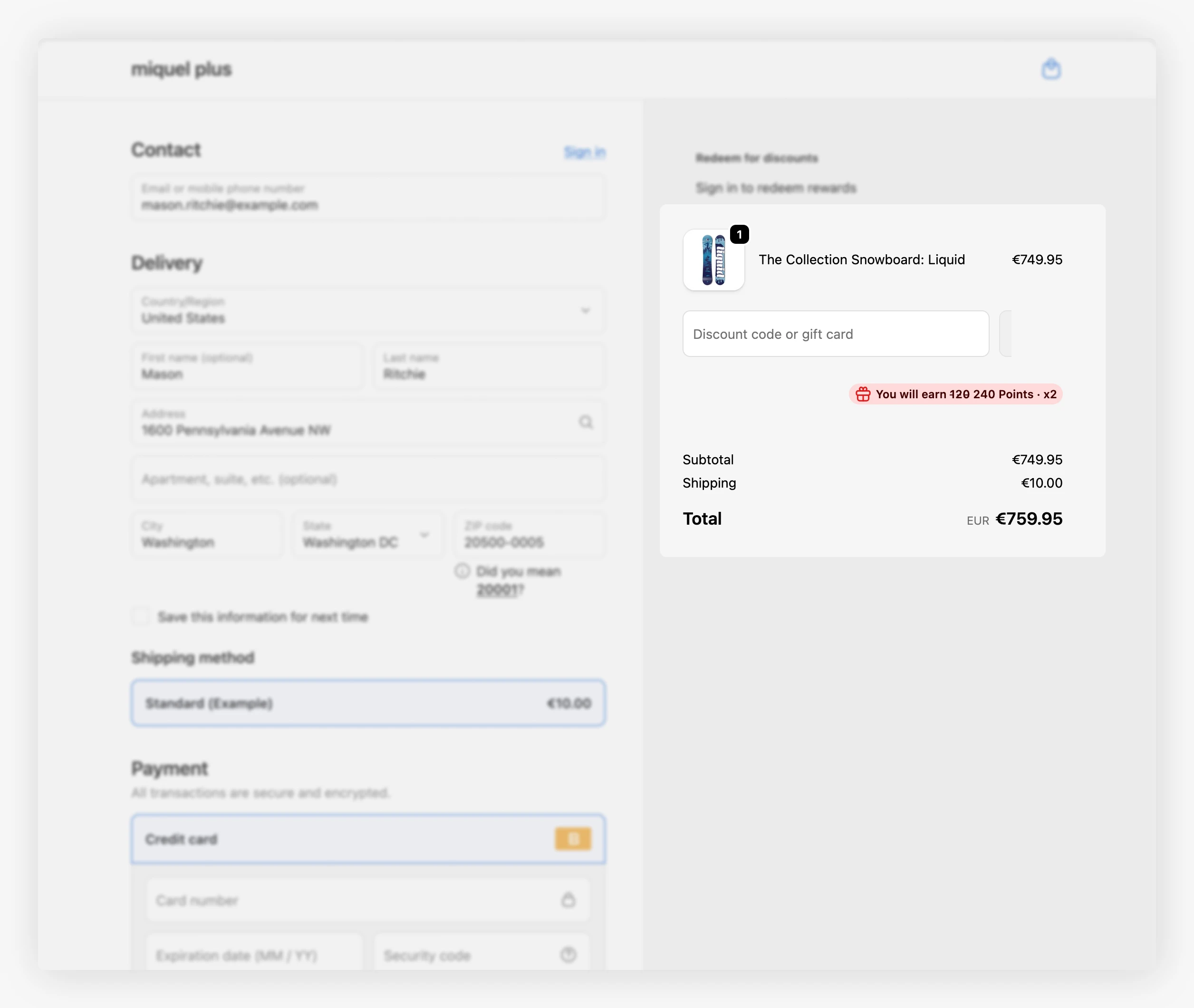 Checkout summary showing the loyalty points the customer will earn