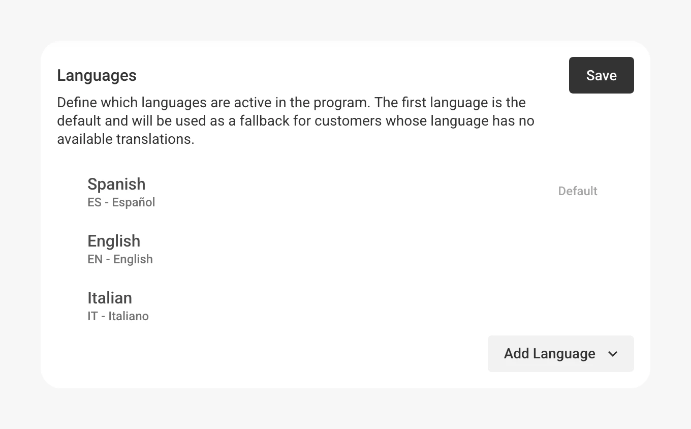 Languages settings in Customer Flows