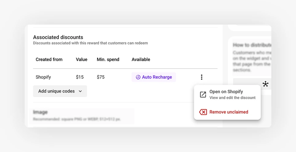 The list of discount batches with the actions menu open