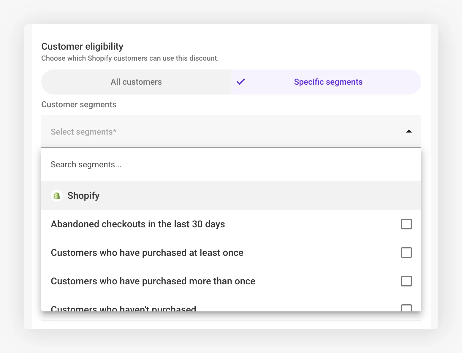Restricting a discount to selected Shopify customer segments