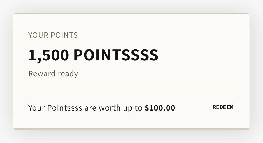 Tarjeta Your points de Loyalty Hub con 1.500 puntos, un descuento de hasta 100 $ y Redeem