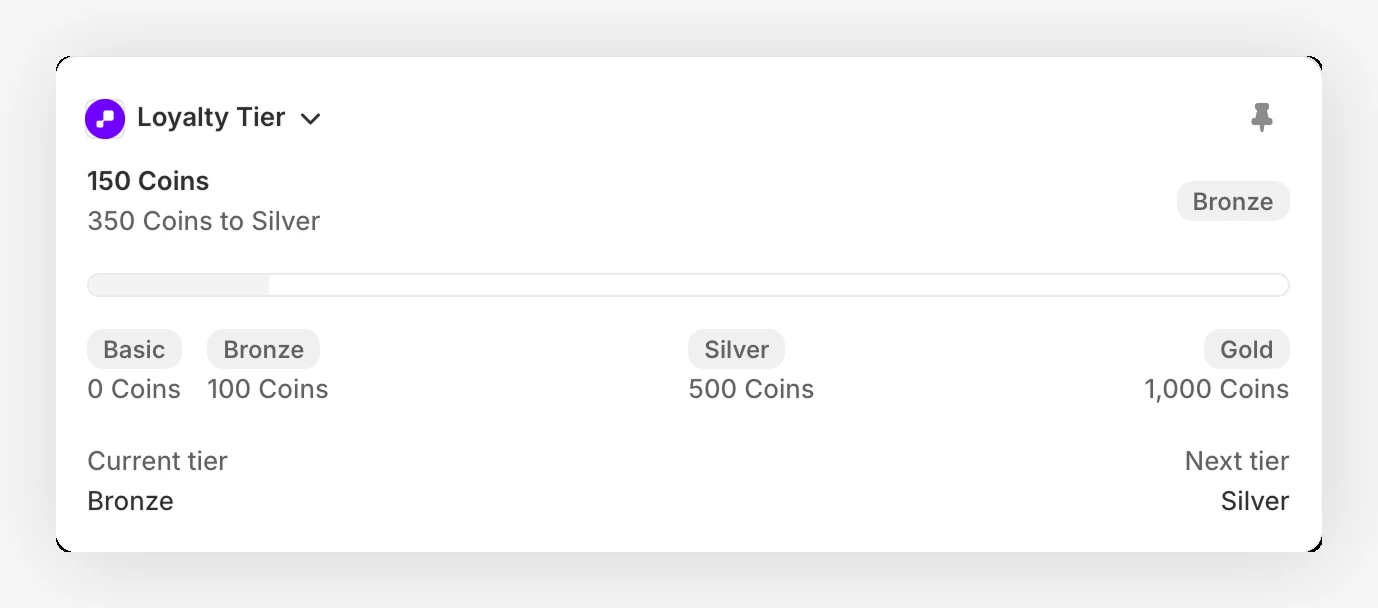 Shopify customer profile Loyalty Tier block showing tier points from Bronze to Silver