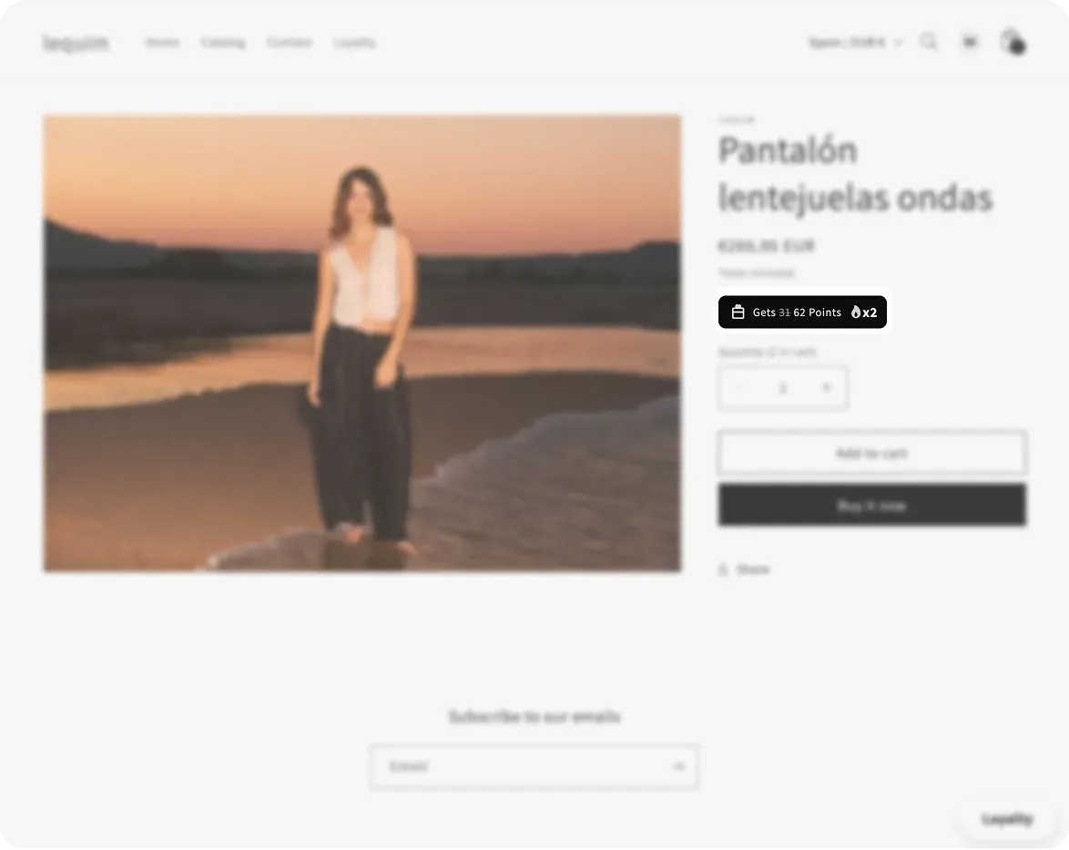 Shopify product page showing the storefront points block during a boost campaign