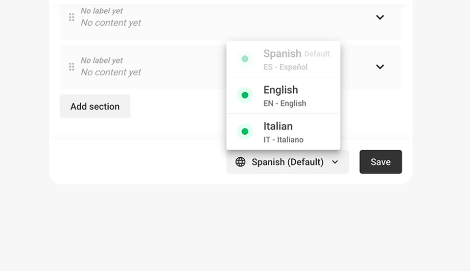 Language picker dropdown in the wallet editor